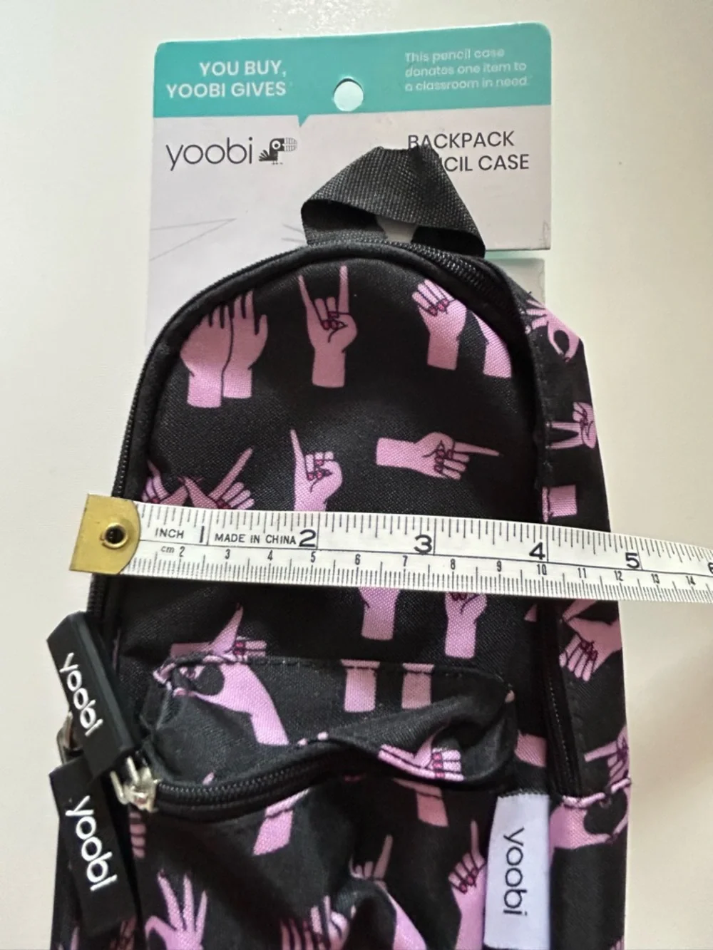 YOOBIE Hand Signs Mini Backpack Pencil Case Novelty Graphics Black Pink New